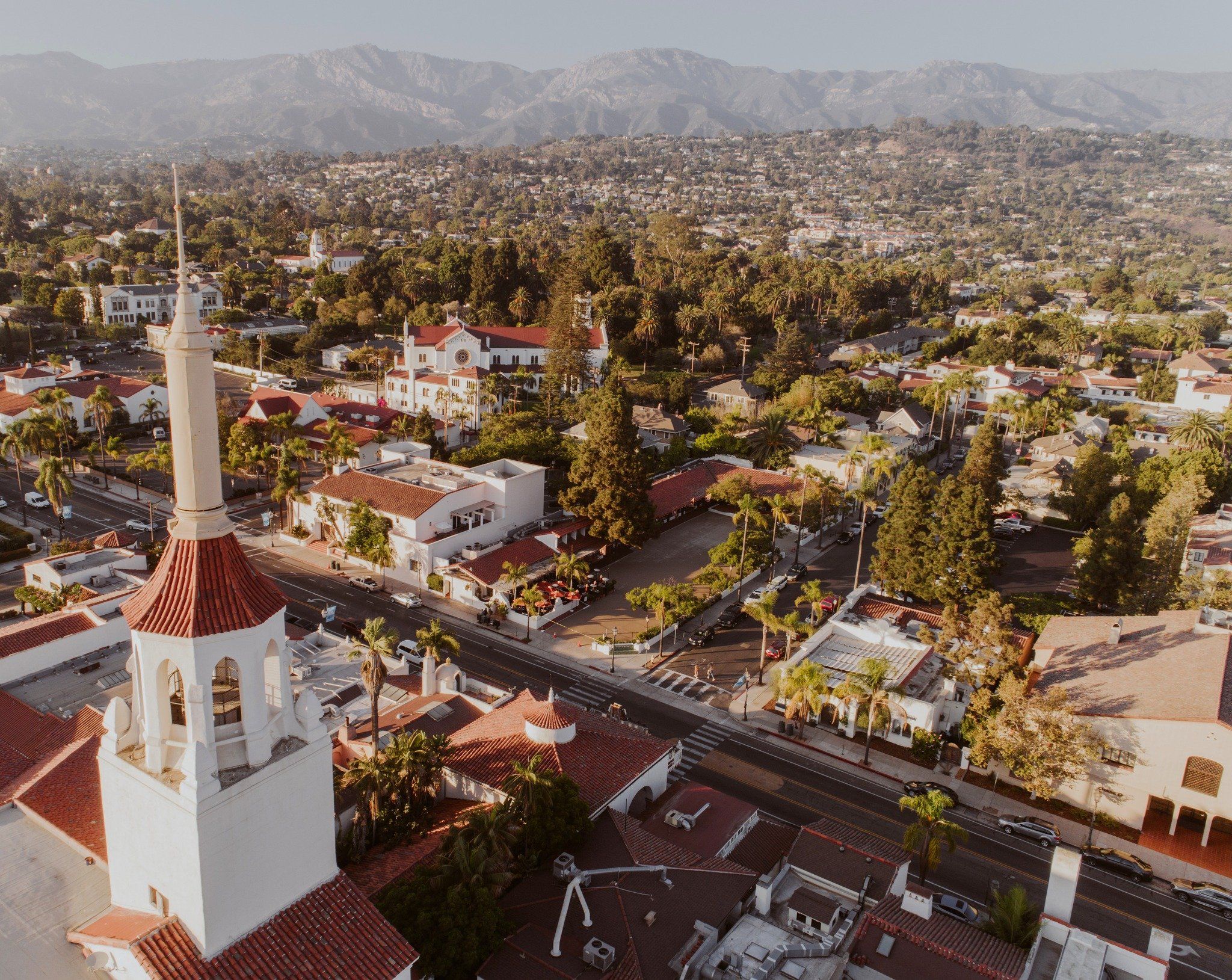 Aerial view of Santa Barbara, looking toward the mountains